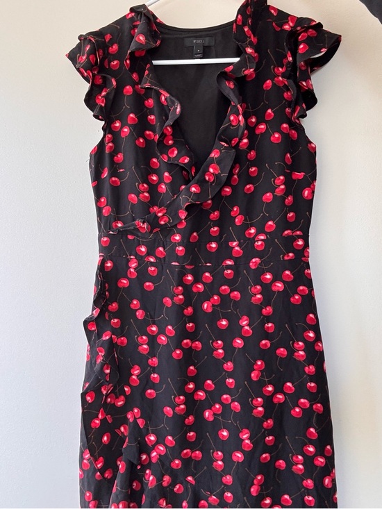 J. Crew Dresses & Skirts - J. Crew Black Cherry-Print Ruffle Wrap Dress